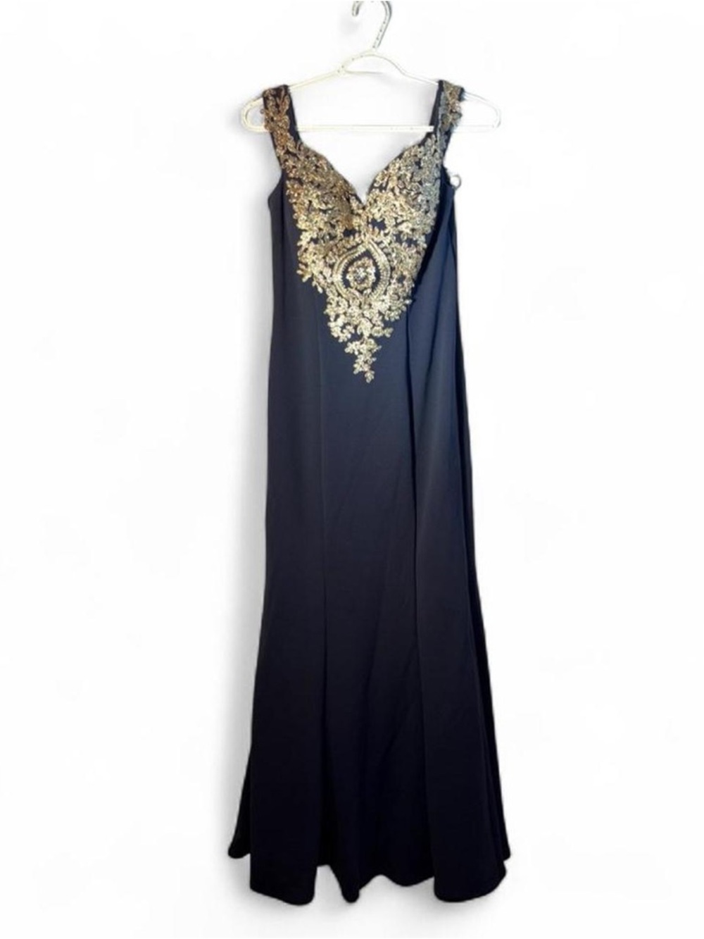 Dancing Queen navy Gown with Gold Embellished V-Neck